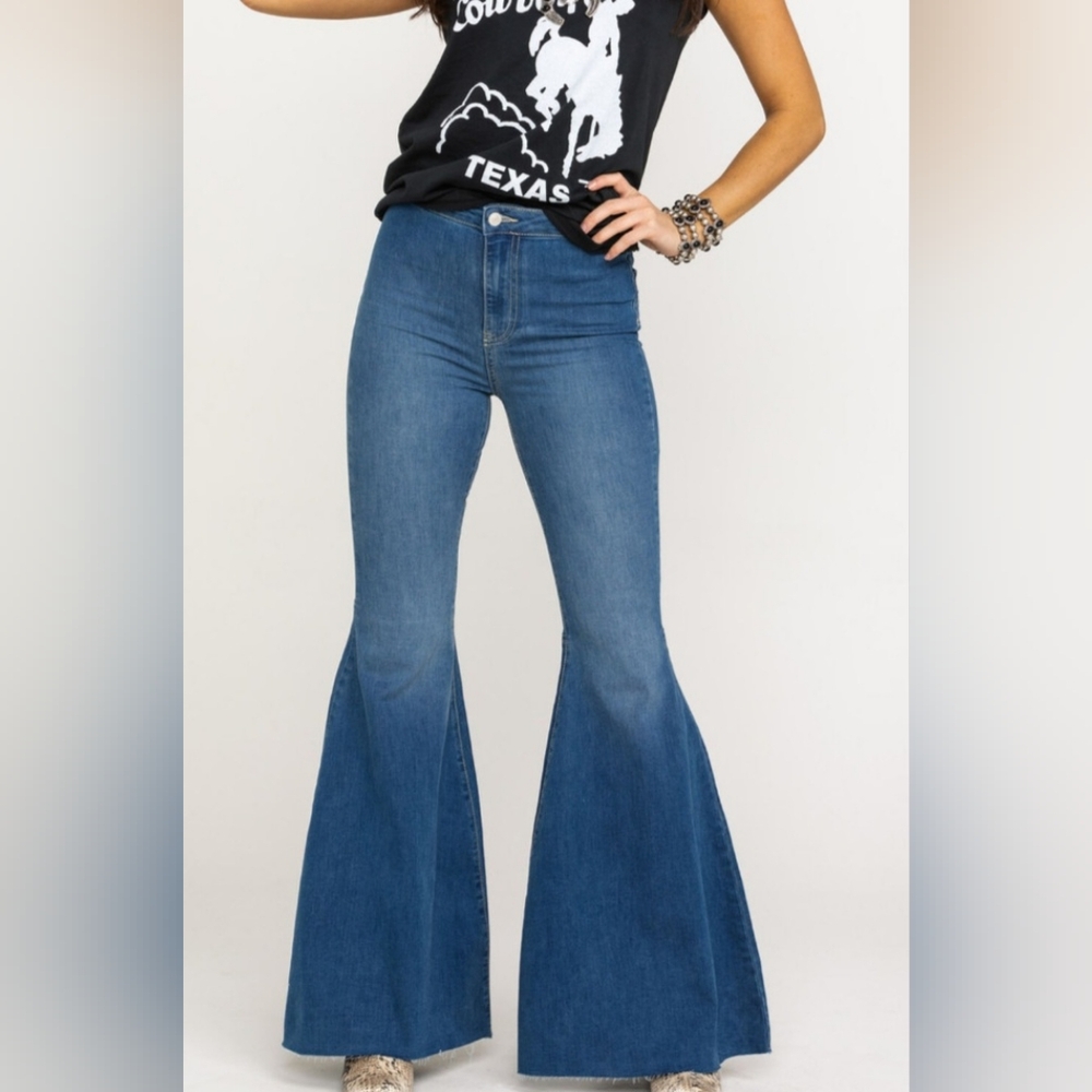 Free People Women's Dark Wash High Rise Just  Float On Flare Jeans Size 24